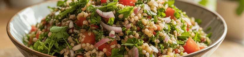 Syrischer Bulgur-Salat mit Granatapfel und Minze (Tabbouleh) – so sieht es fertig aus