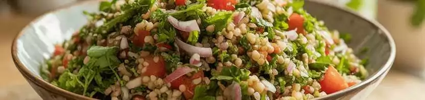 Syrischer Bulgur-Salat mit Granatapfel und Minze (Tabbouleh) – so sieht es fertig aus