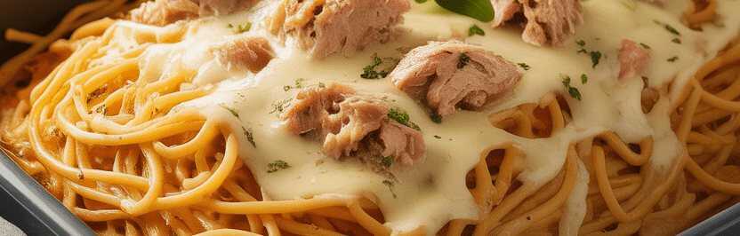 Thunfisch Spaghetti mit Knoblauch – so sieht es fertig aus