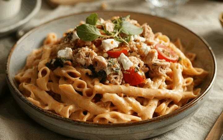 Thunfischsalat mit 3 Tomaten und 220 g Schafskäse