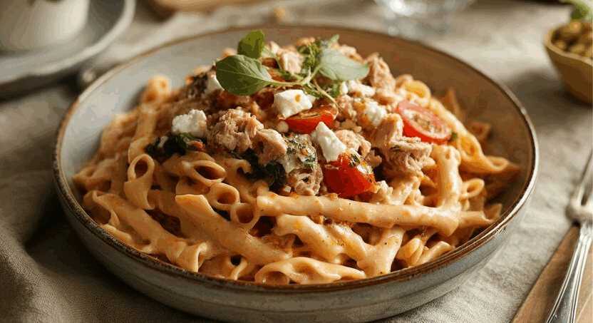 Thunfischsalat mit 3 Tomaten und 220 g Schafskäse