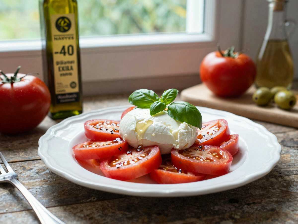 Tomaten-Mozzarella-Salat klassisch – während der Zubereitung