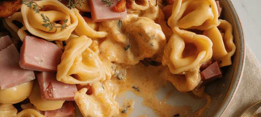 Tortellinisalat mit 250 g Emmentaler und 1 Packung Kochschinken
