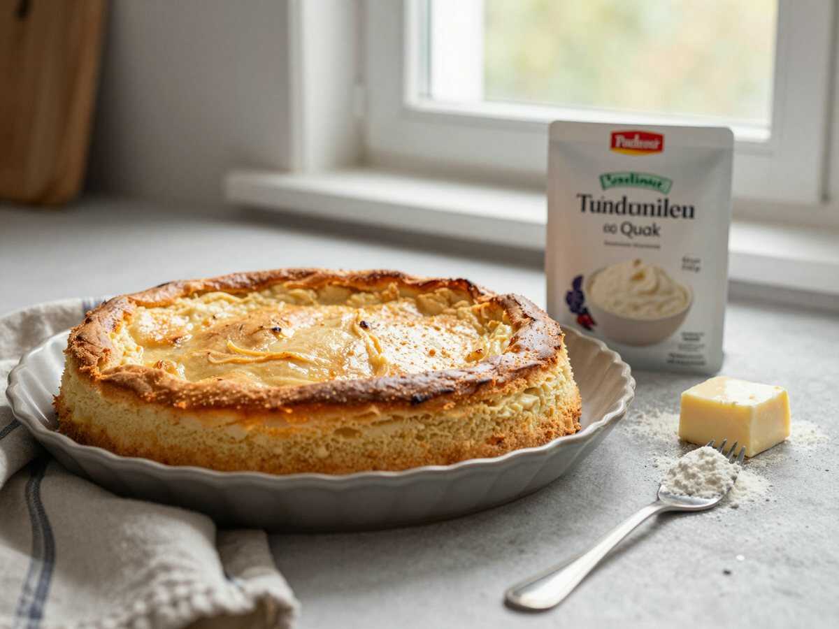 Tränchenkuchen mit 750 g Quark und 1 Packung Puddingpulver – während der Zubereitung