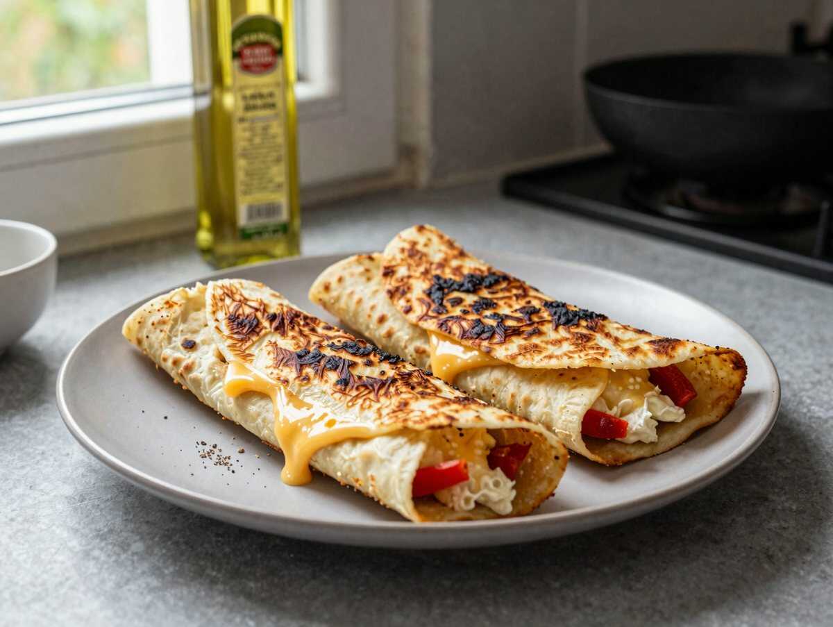 Überbackene Käse-Tortilla-Streifen – während der Zubereitung