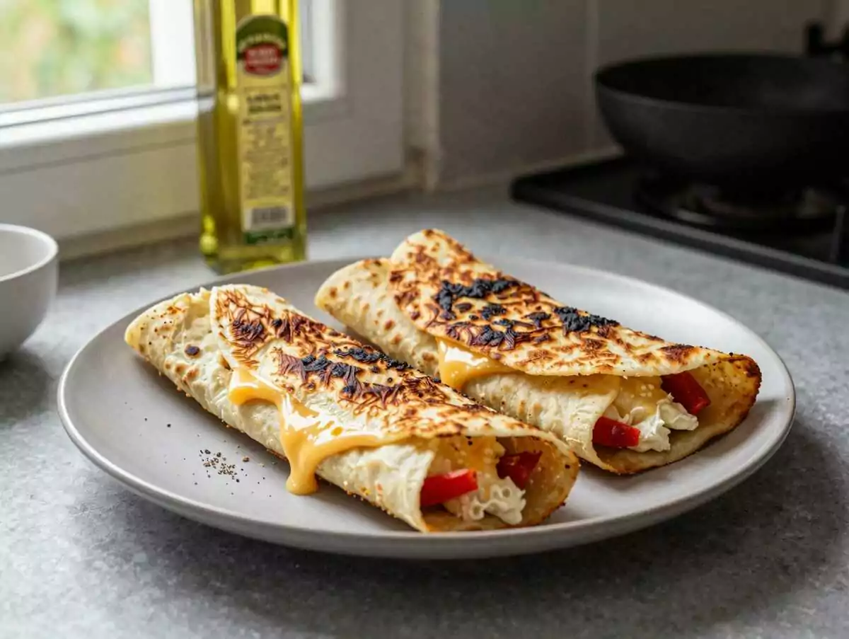 Überbackene Käse-Tortilla-Streifen – während der Zubereitung