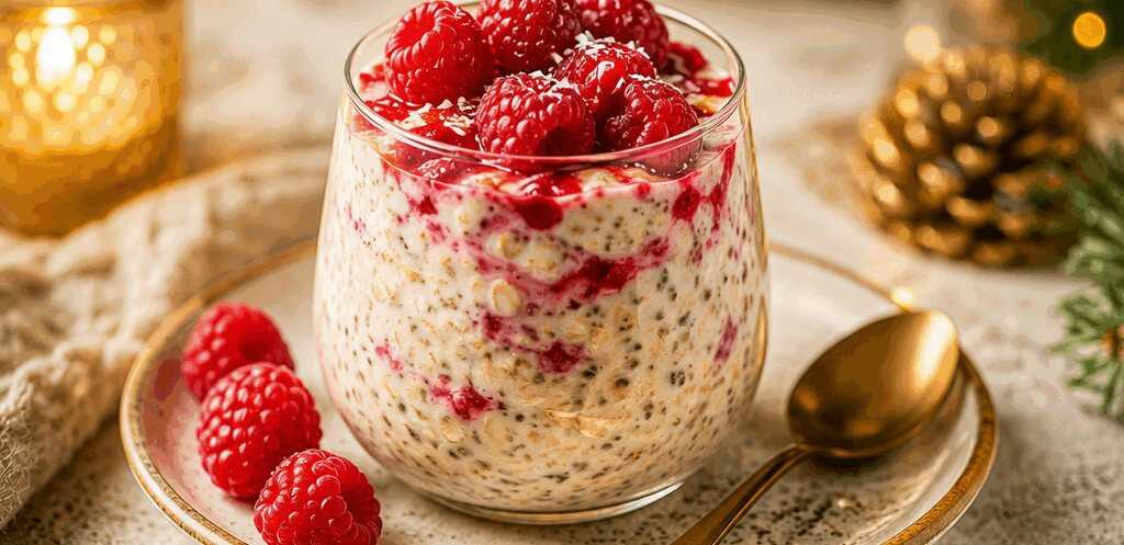 Überraschend leckere Overnight Oats mit frischen Himbeeren ausprobieren! – so sieht es fertig aus