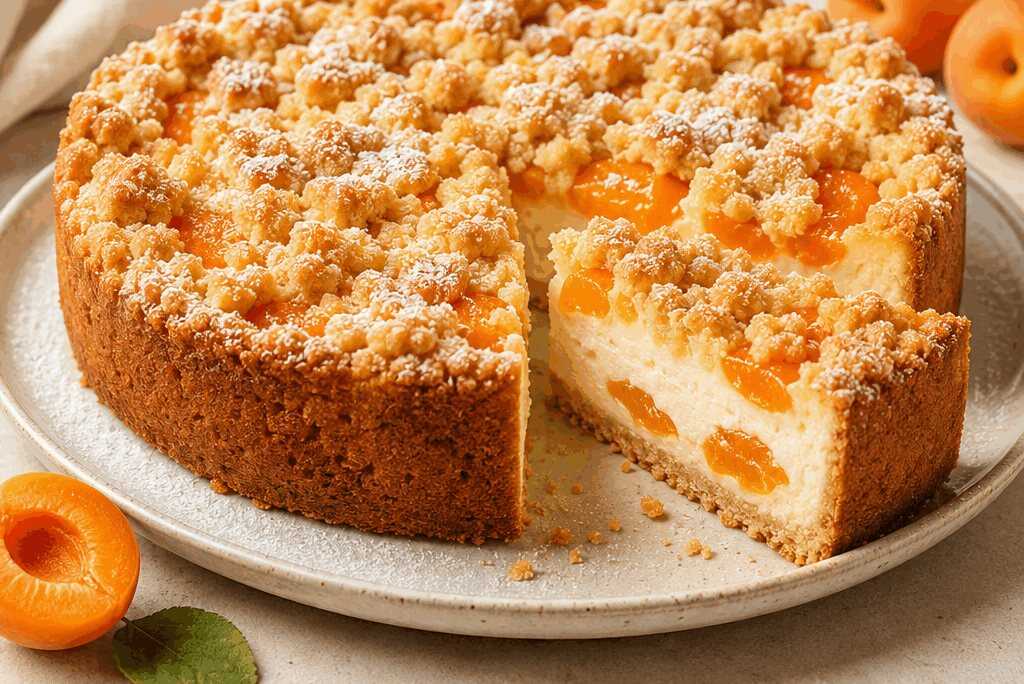 Aprikosen-Käsekuchen mit Streuseln entdecken