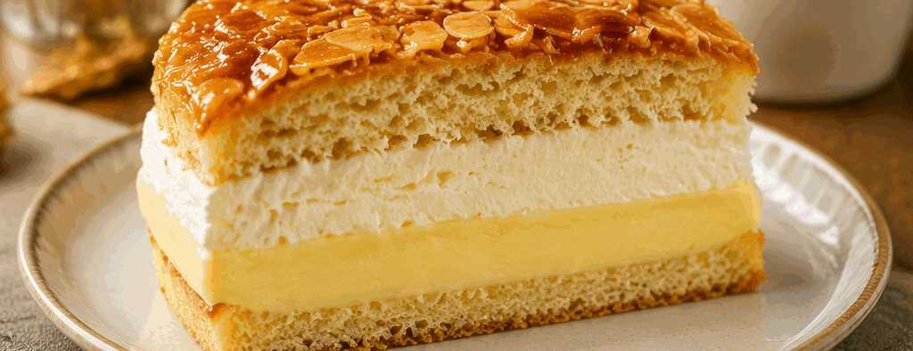 Unglaublicher Bienenstich: Verwöhn dich mit der köstlichsten Pudding-Sahne-Füllung! – so sieht es fertig aus