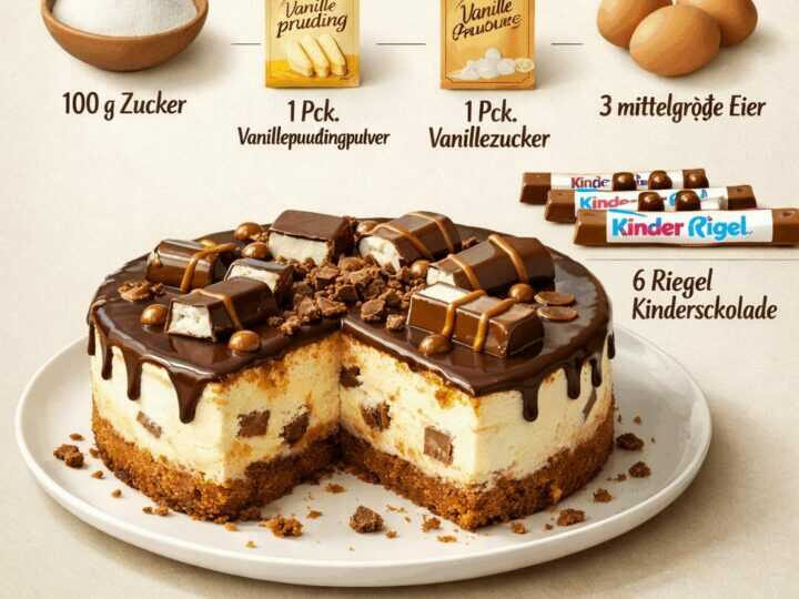Unglaubliches Rezept: Käsekuchen mit Kinderriegel und Vanillepudding entdecken!