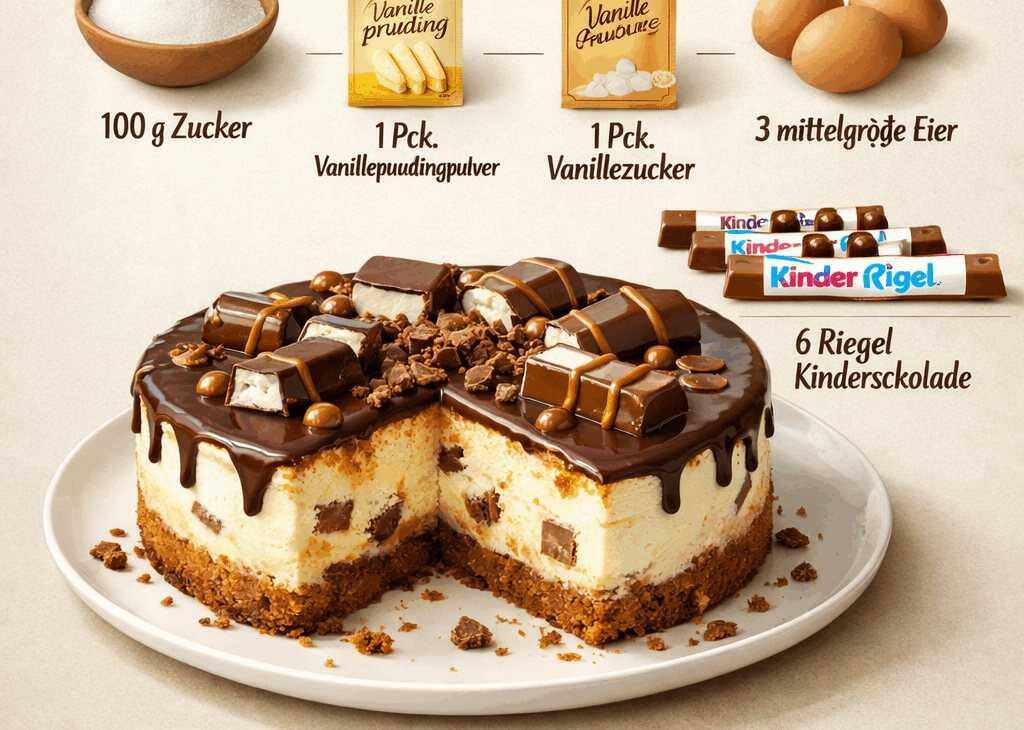 Käsekuchen mit Kinderriegel und Vanillepudding entdecken