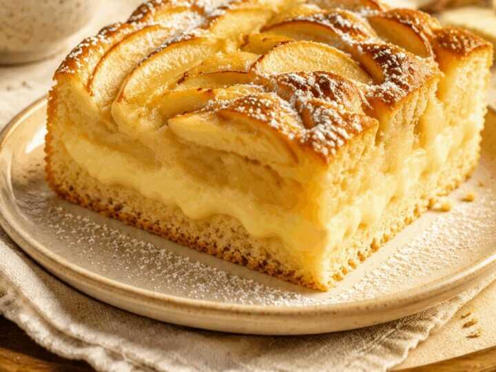 Unwiderstehlich cremig: Apfelkuchen mit Vanillepudding, der auf der Zunge zergeht!