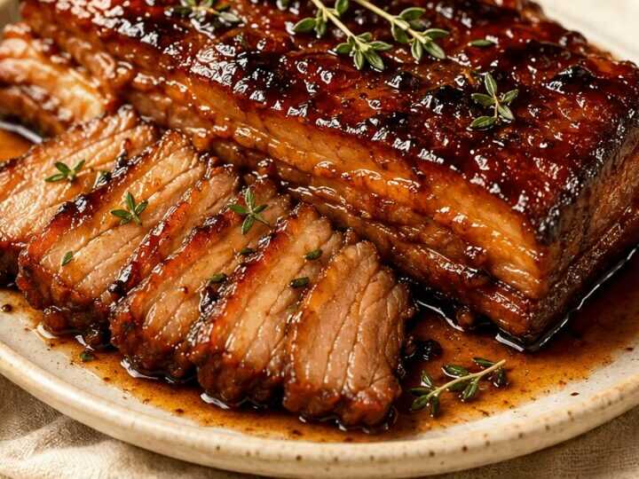 Unwiderstehlich: Zarter Schweinebauch aus dem Slow Cooker mit Honig-Balsamico-Glasur!