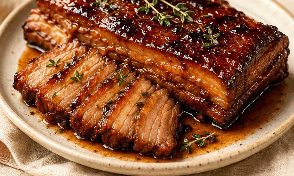 Unwiderstehlich: Zarter Schweinebauch aus dem Slow Cooker mit Honig-Balsamico-Glasur!