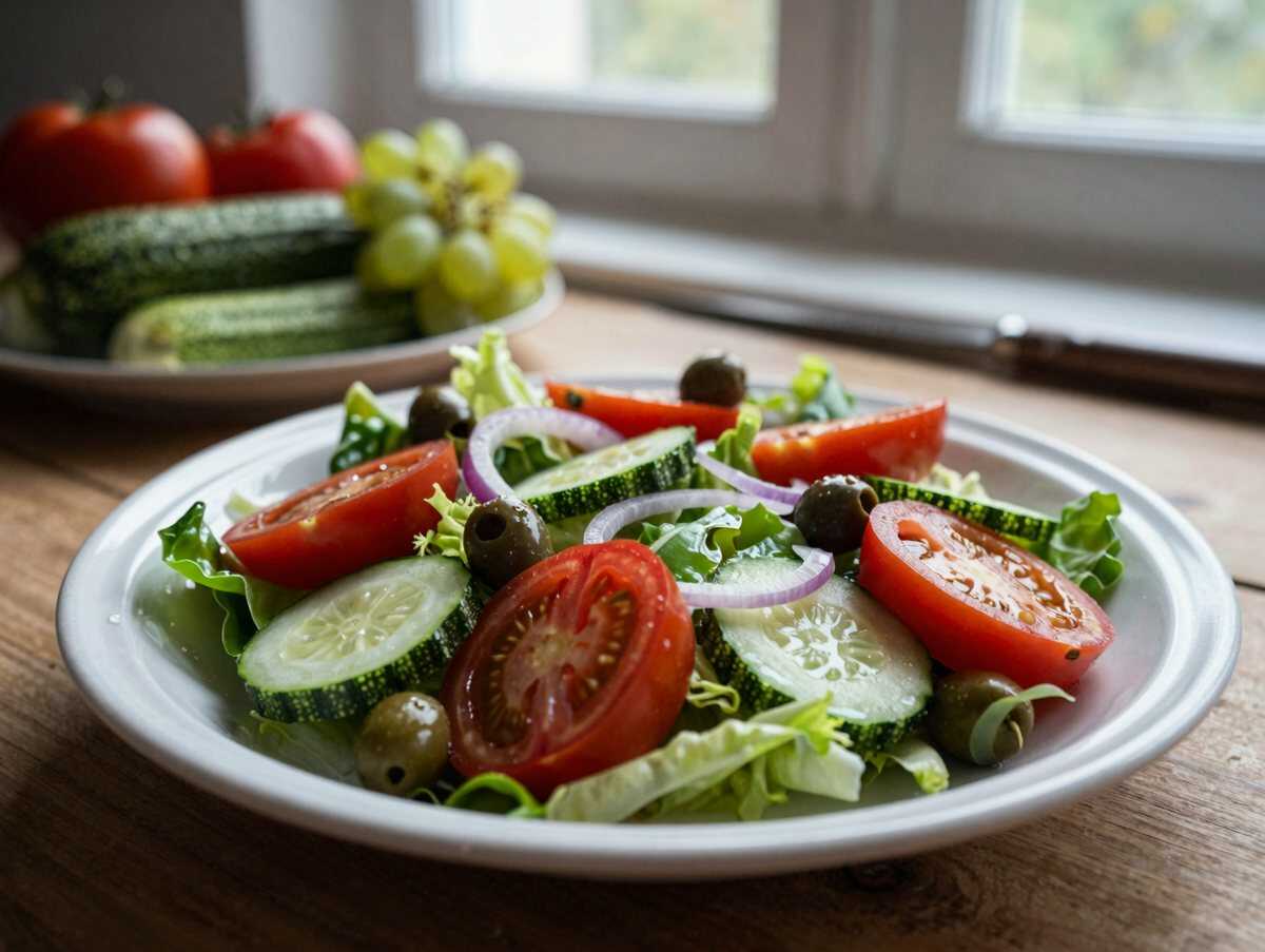 Unwiderstehlicher Griechischer Salat: Cremiger Feta und Frische Gemüse, die Sie Verführen! – während der Zubereitung