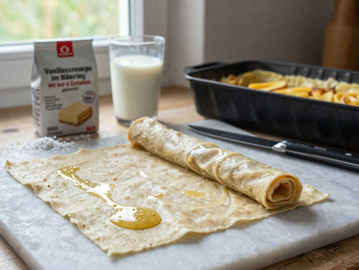 Vanillecremepudding im Blätterteig mit nur 4 Zutaten gemacht! – während der Zubereitung