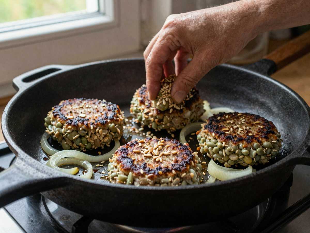 Vegane Burger Patties aus der Heißluftfritteuse – während der Zubereitung