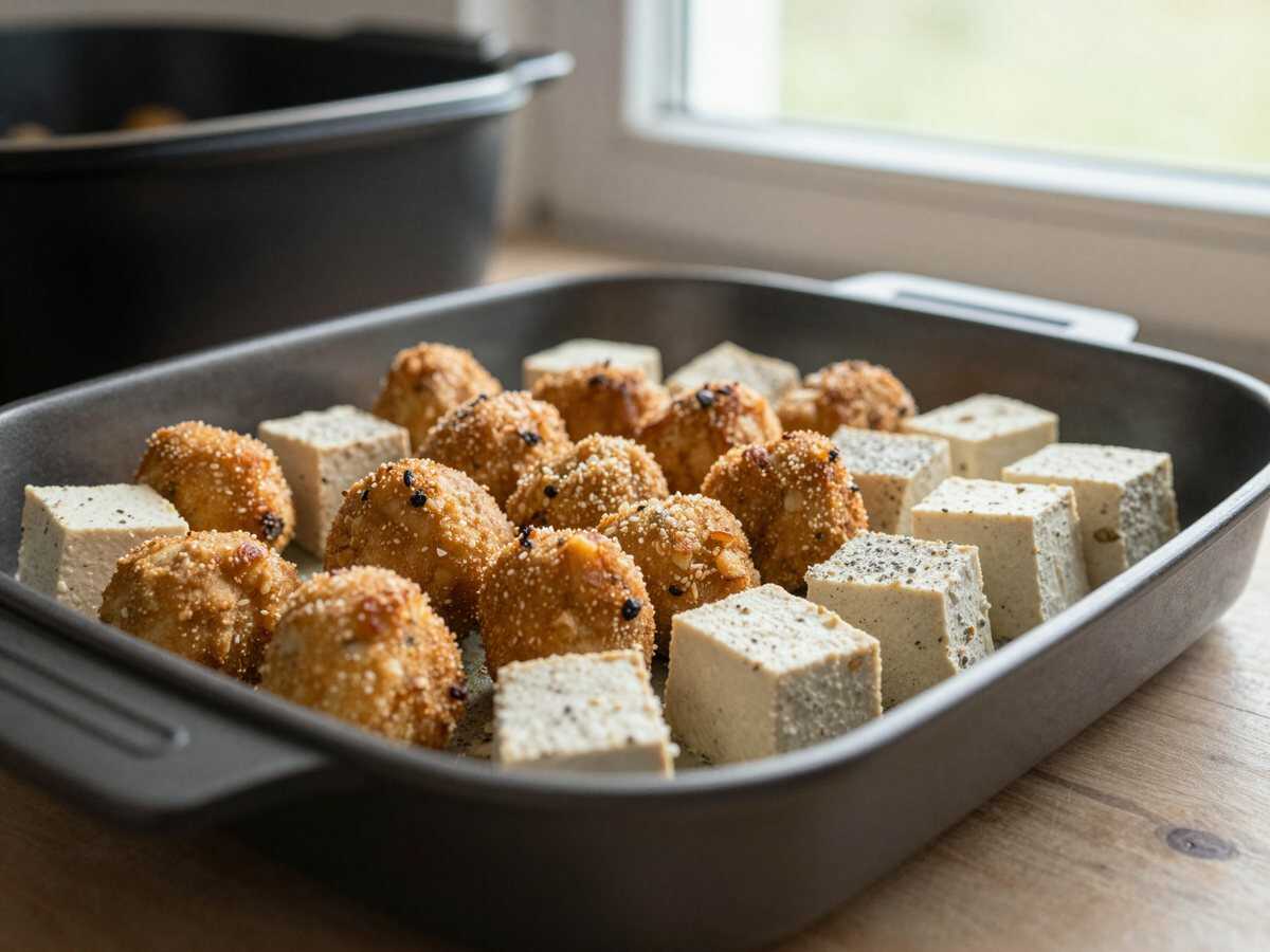 Vegane Nuggets aus der Heißluftfritteuse – während der Zubereitung