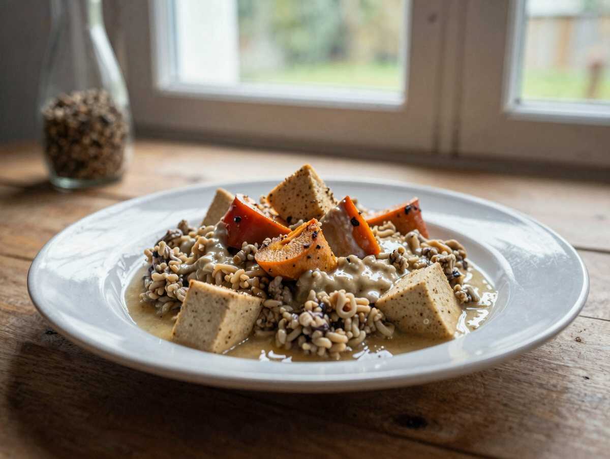 Veganes Pfeffer-Tofu mit cremigem Käsegrieß: Der ultimative Genussmoment! – während der Zubereitung
