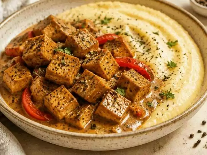 Veganes Pfeffer-Tofu mit cremigem Käsegrieß: Der ultimative Genussmoment!