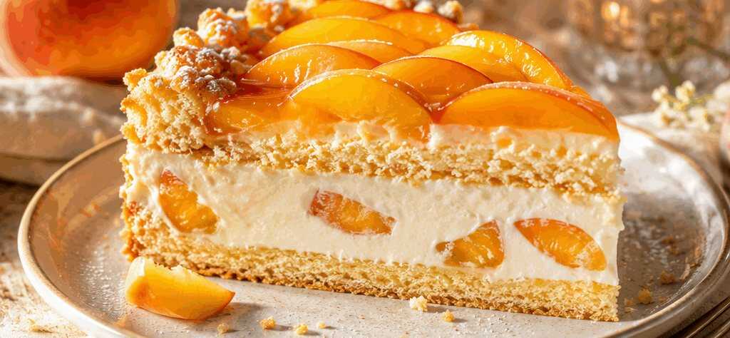 Verführerische Pfirsich-Quark-Torte: Ein Genuss für alle Sinne! – so sieht es fertig aus