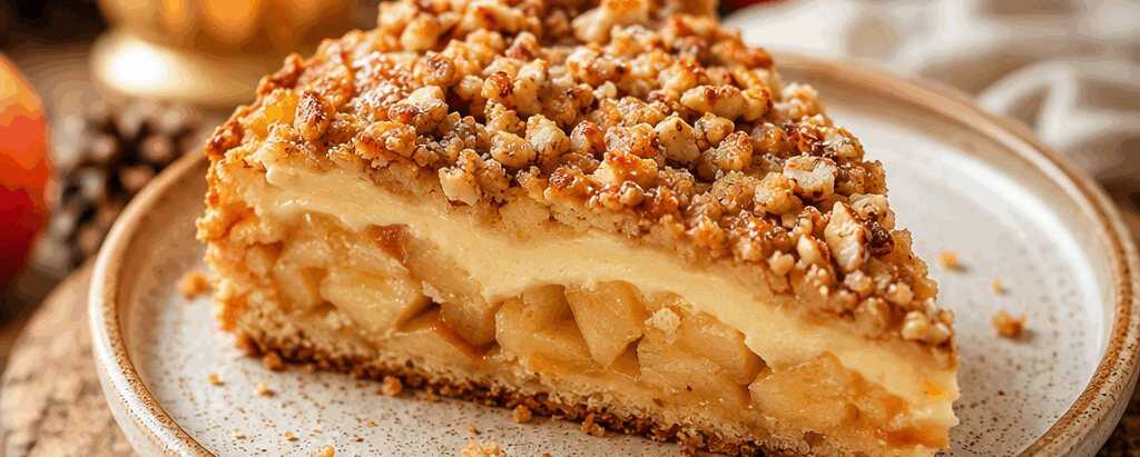 Verführerischer Apfelkuchen: saftige Vanillecreme trifft auf knusprige Nussstreusel! – so sieht es fertig aus