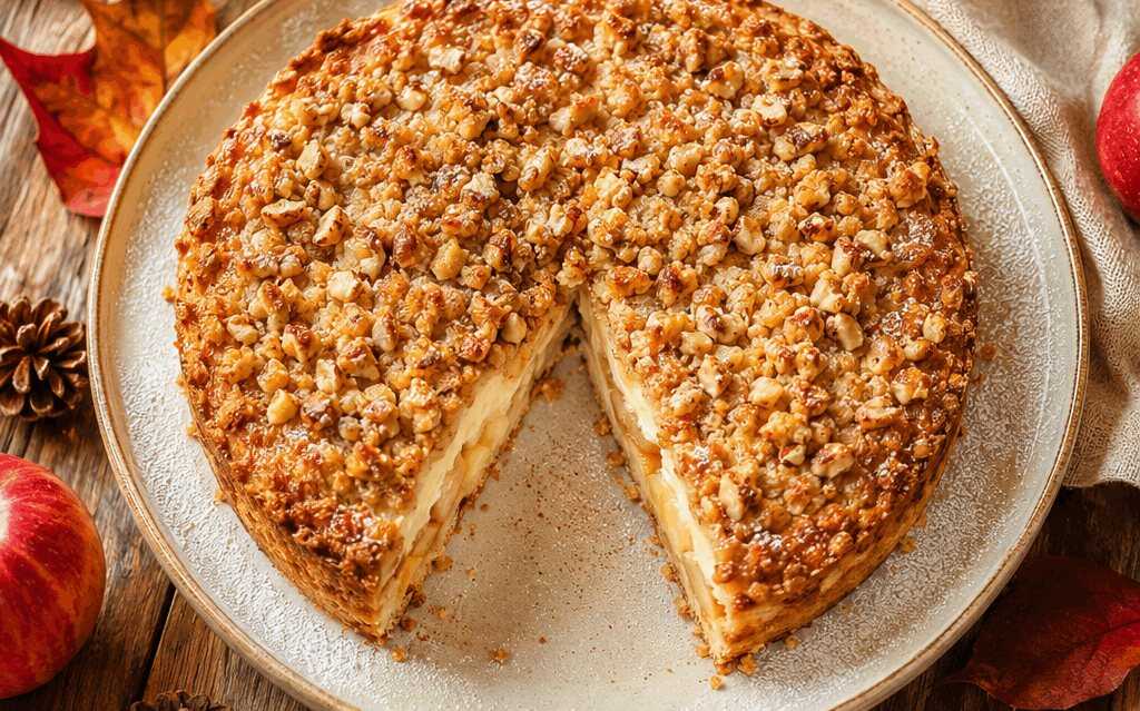 Apfelkuchen: saftige Vanillecreme trifft auf knusprige Nussstreusel