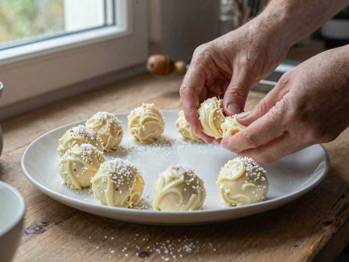 Verführerisches Rezept für cremige Eierlikörkugeln – während der Zubereitung