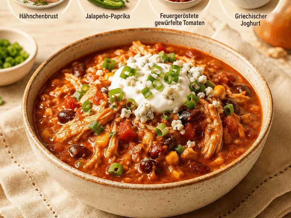 Verlockendes Buffalo Chicken Chili aus dem Crockpot – perfekt für gemütliche Abende!