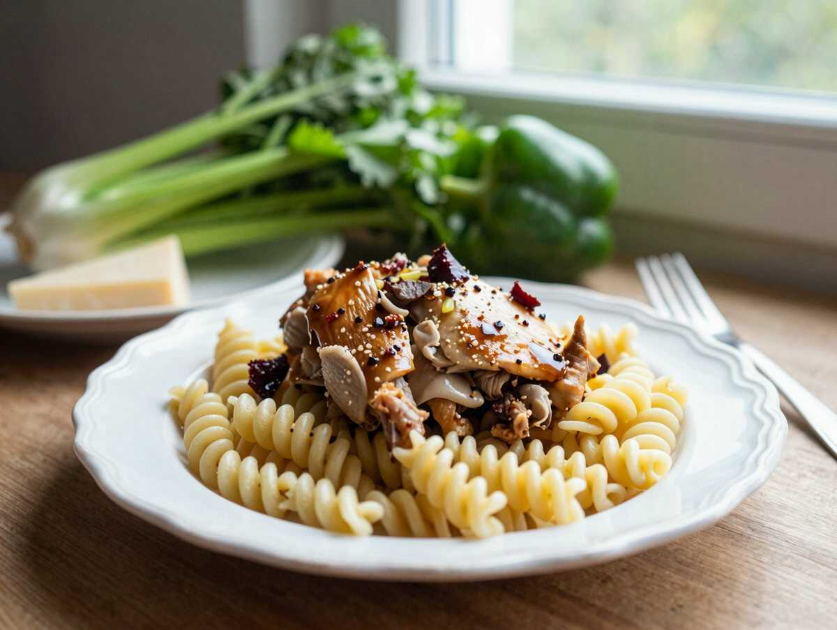 Verzaubere Deinen Gaumen: Die unwiderstehliche Chicken Club Pasta Salat Sensation! – während der Zubereitung