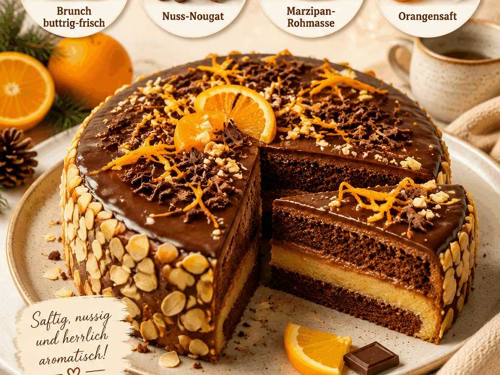 Winterlicher Genuss: Nougat-Orangen-Marzipan-Kuchen mit Brunch buttrig-frisch – Ein unwiderstehliches Rezept!