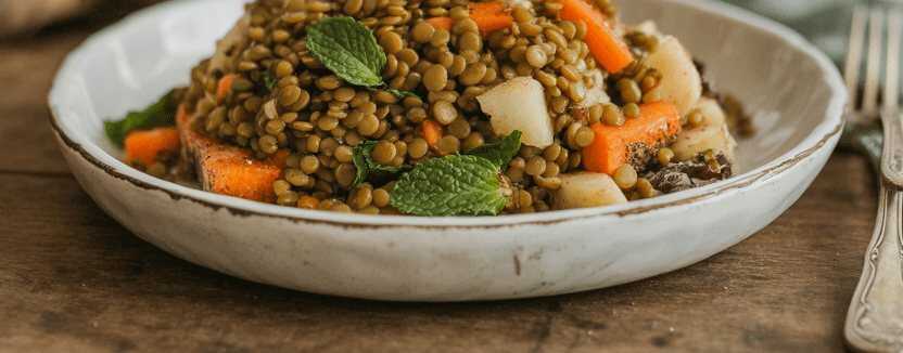 Winterlicher Linsensalat mit geröstetem Wurzelgemüse und Minze