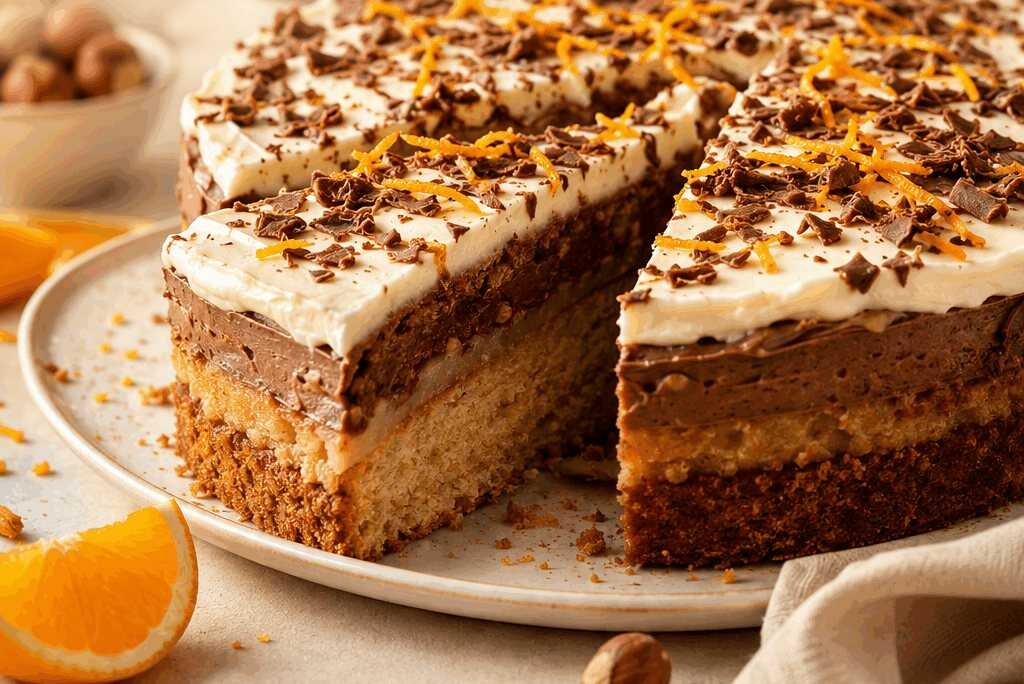 Winterliches Rezept für einen unwiderstehlichen Nougat-Orangen-Marzipan-Kuchen mit Brunch buttrig-frisch