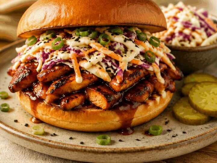 Würziges Koreanisches BBQ-Hähnchensandwich mit Knusprigem Krautsalat – Ein Geschmackserlebnis!