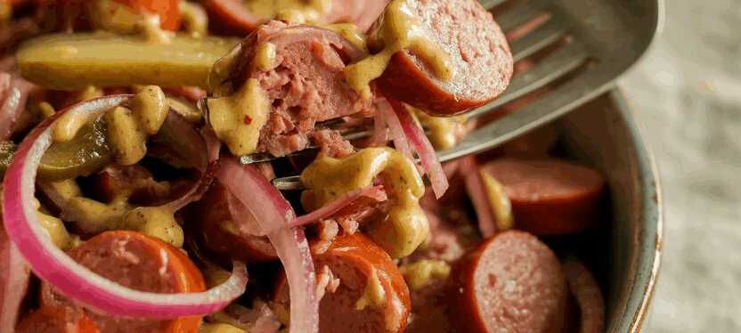 Wurstsalat klassisch süddeutsch – so sieht es fertig aus