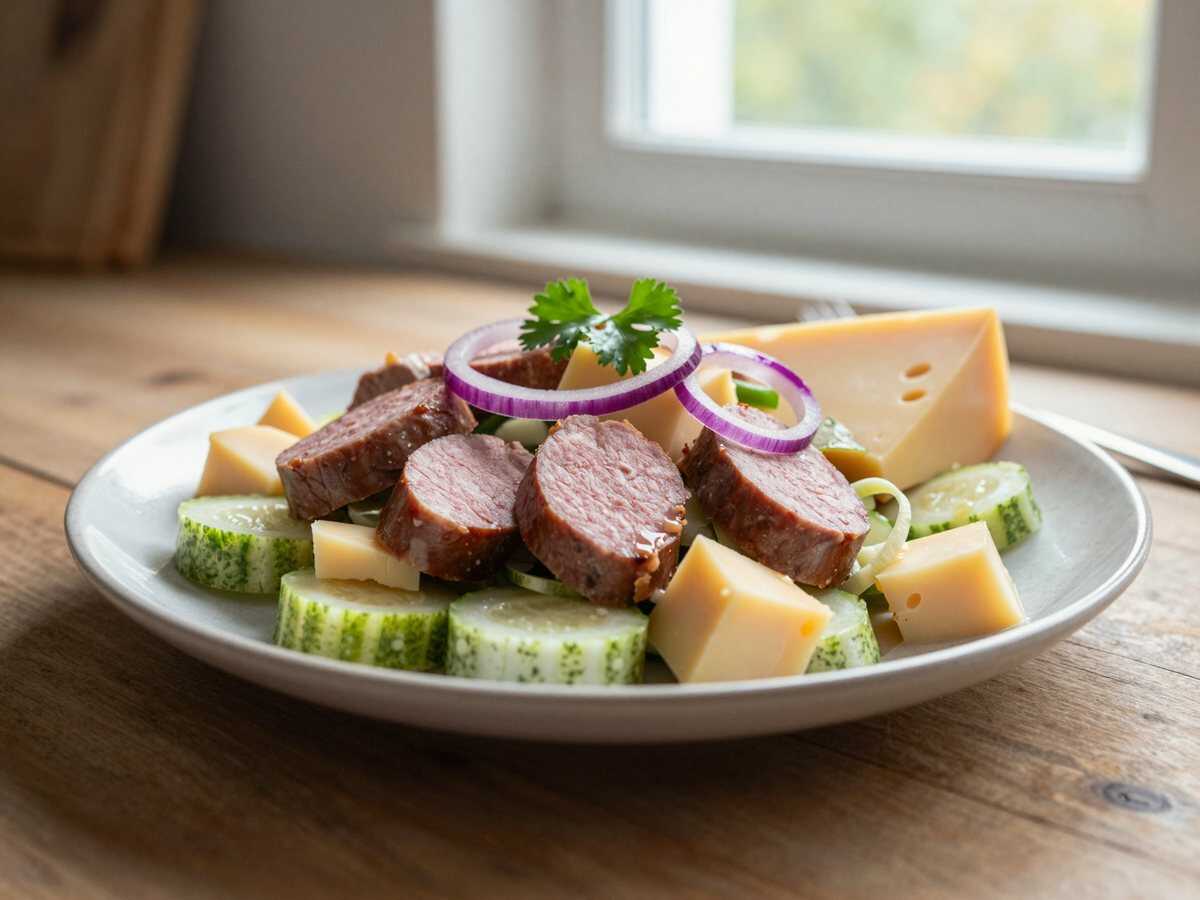 Wurstsalat mit Essiggurken – während der Zubereitung