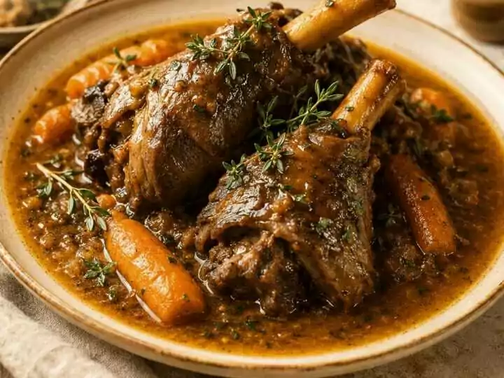 Zart geschmorte Lammhaxen mit himmlischer Kräutersoße – Genusserlebnis für heute Abend!