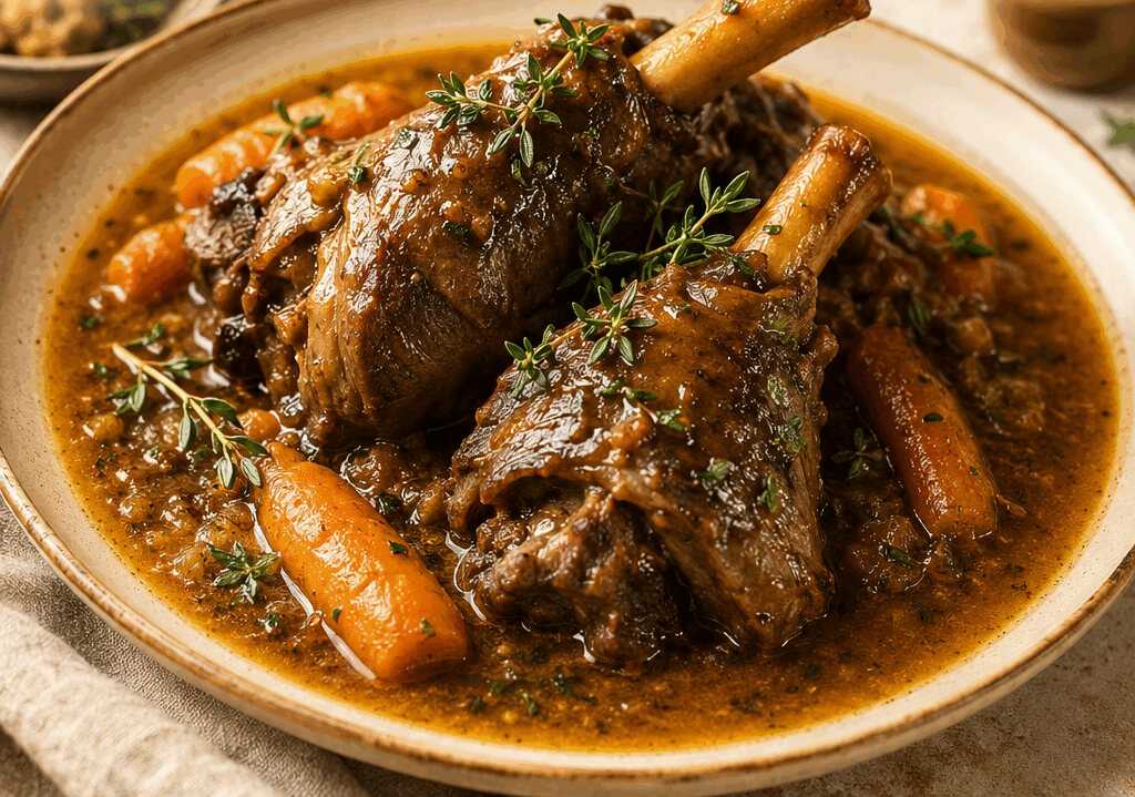 Zart geschmorte Lammhaxen mit himmlischer Kräutersoße – Genusserlebnis für heute Abend!