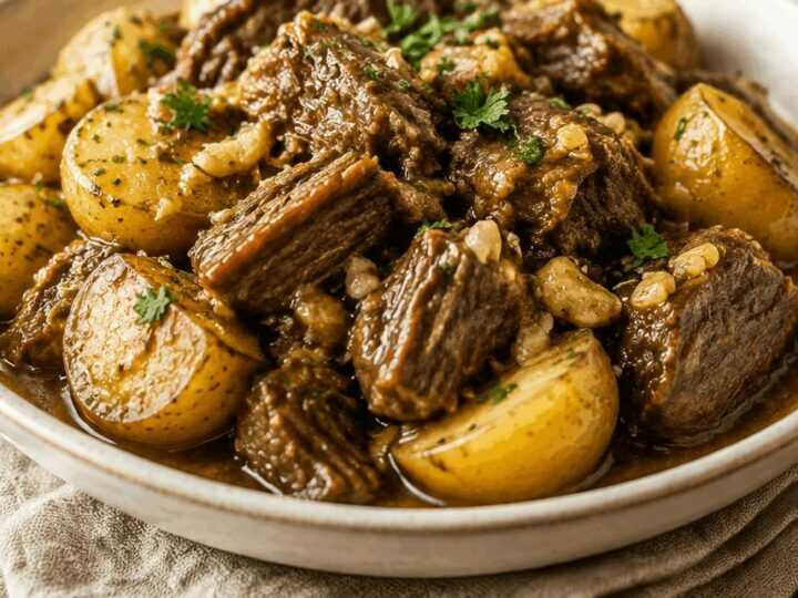 Zartes Knoblauch-Butter-Rind aus dem Crockpot mit Kartoffel-Zauber