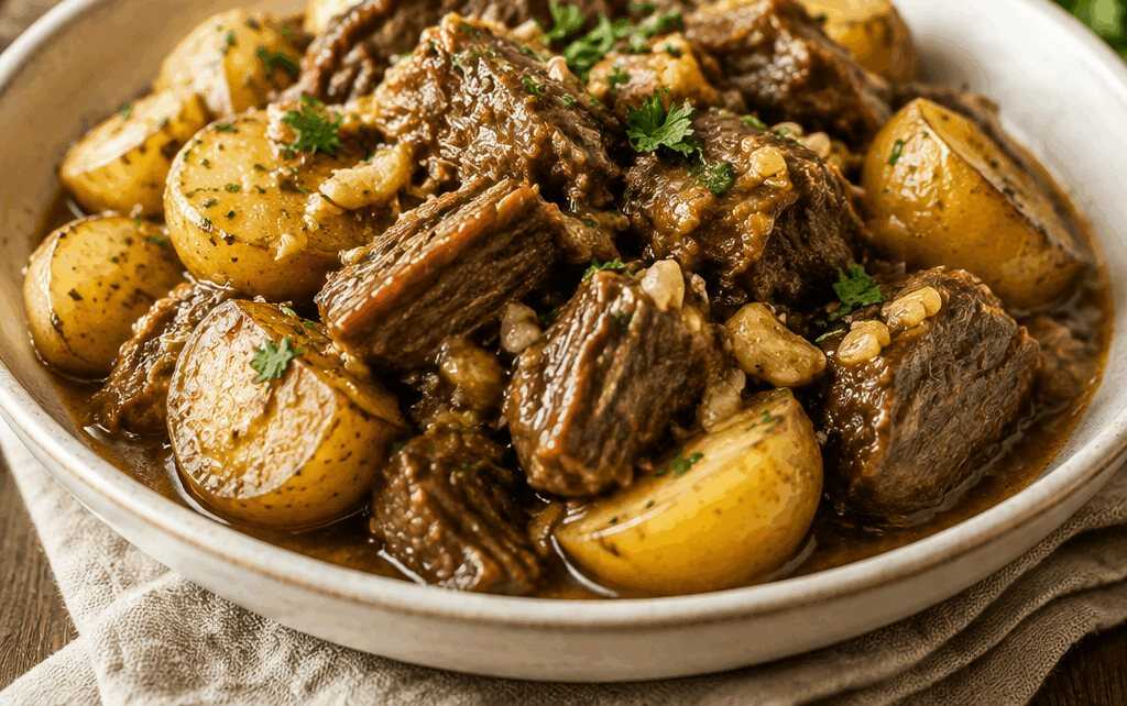 Zartes Knoblauch-Butter-Rind aus dem Crockpot mit Kartoffel-Zauber