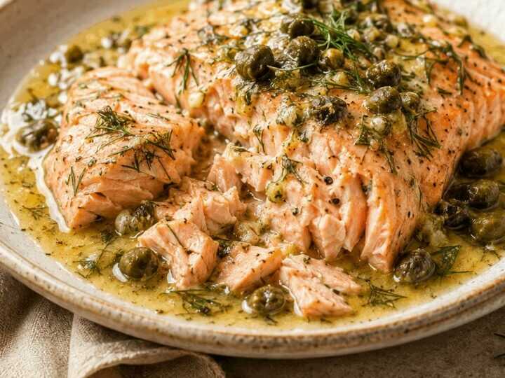 Zartes Lachsfilet aus dem Crockpot mit Dillbutter und Kapern – Ein Genuss, den Sie nicht verpassen sollten!