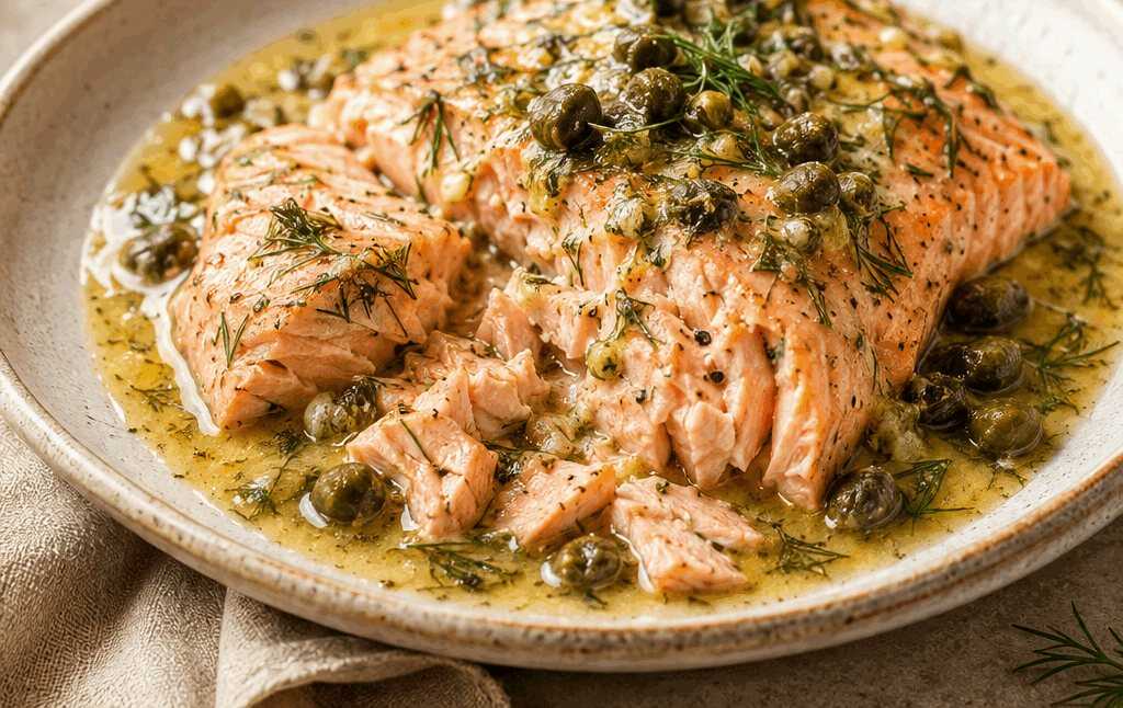 Zartes Lachsfilet aus dem Crockpot mit Dillbutter und Kapern – Ein Genuss, den Sie nicht verpassen sollten!
