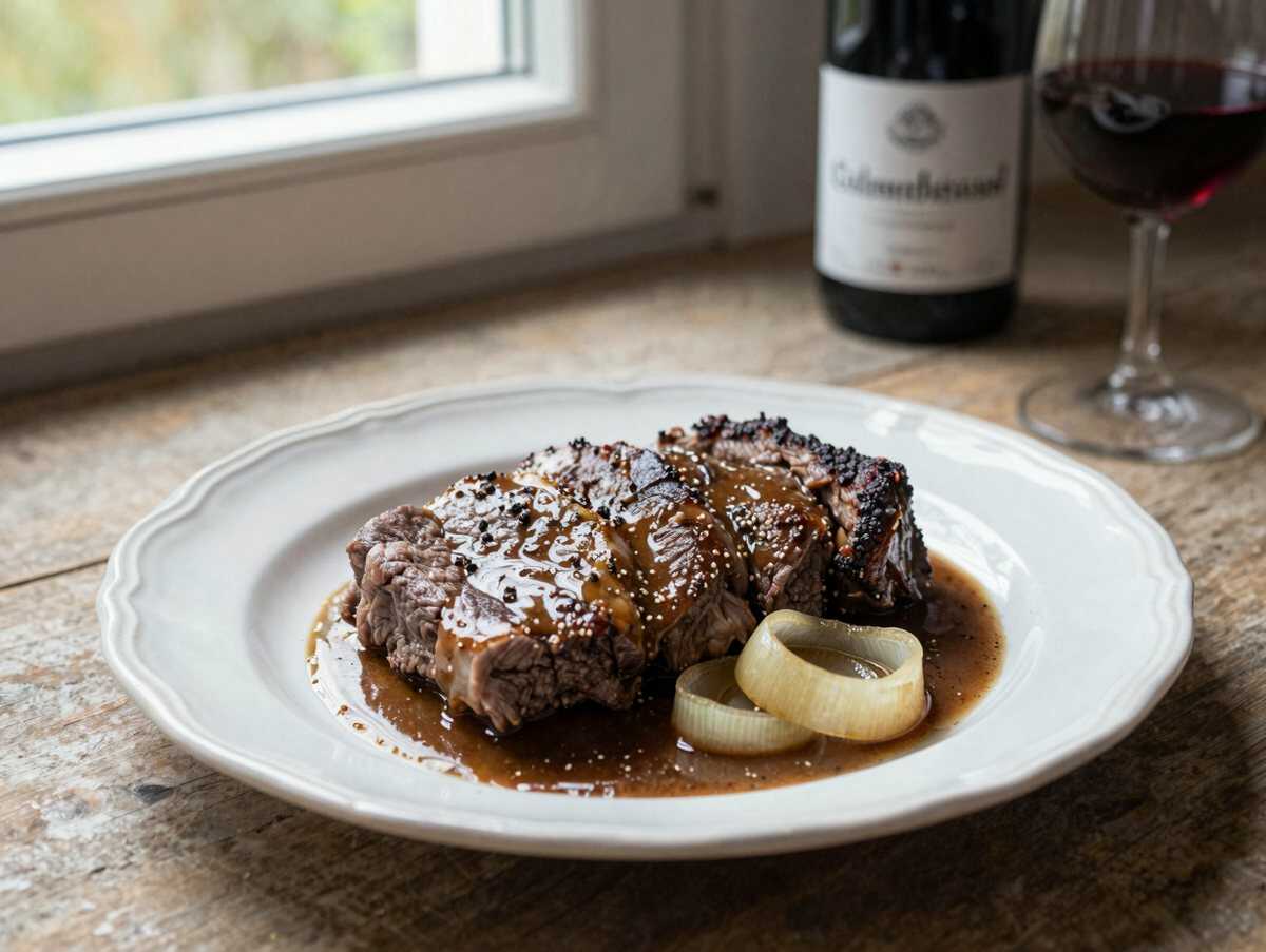 Zartes Rotwein-Schmorbraten-Erlebnis für gemütliche Runden entdecken! – während der Zubereitung