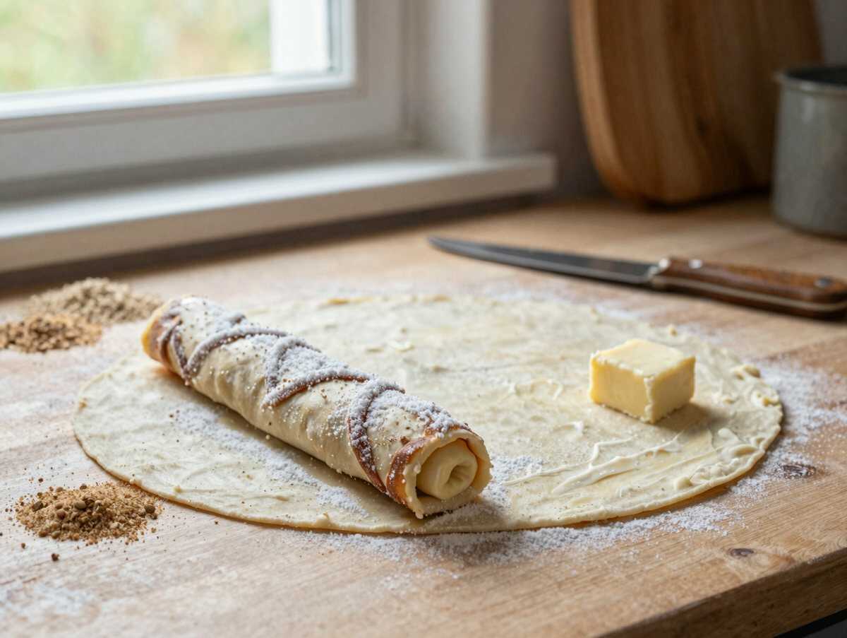 Zimtrollen mit verführerischem Frischkäse-Frosting – während der Zubereitung