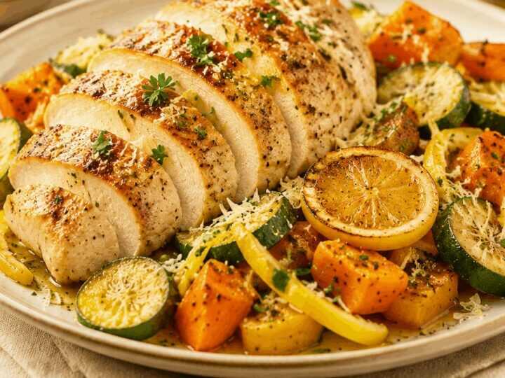 Zitronenhähnchen mit Parmesan, Zucchini und Kürbis: Ein Gaumenschmaus, den du nicht verpassen willst!