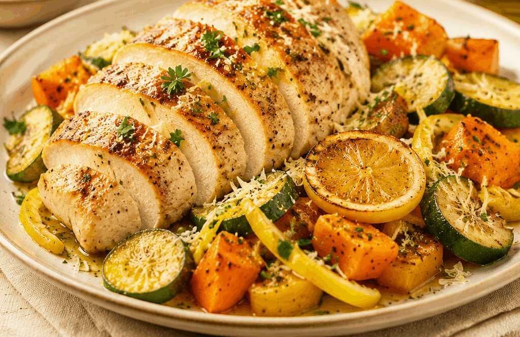 Zitronenhähnchen mit Parmesan, Zucchini und Kürbis: Ein Gaumenschmaus, den du nicht verpassen willst!