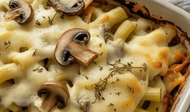 Zucchini mit 100 g Streukäse und Champignons