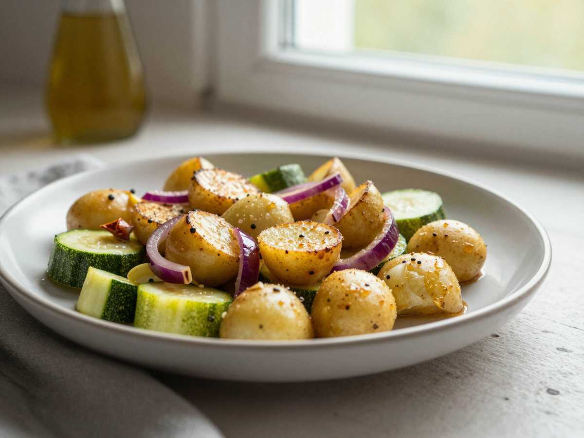 Zucchini Pfanne mit Kartoffeln in 15 Minuten zubereitet – während der Zubereitung