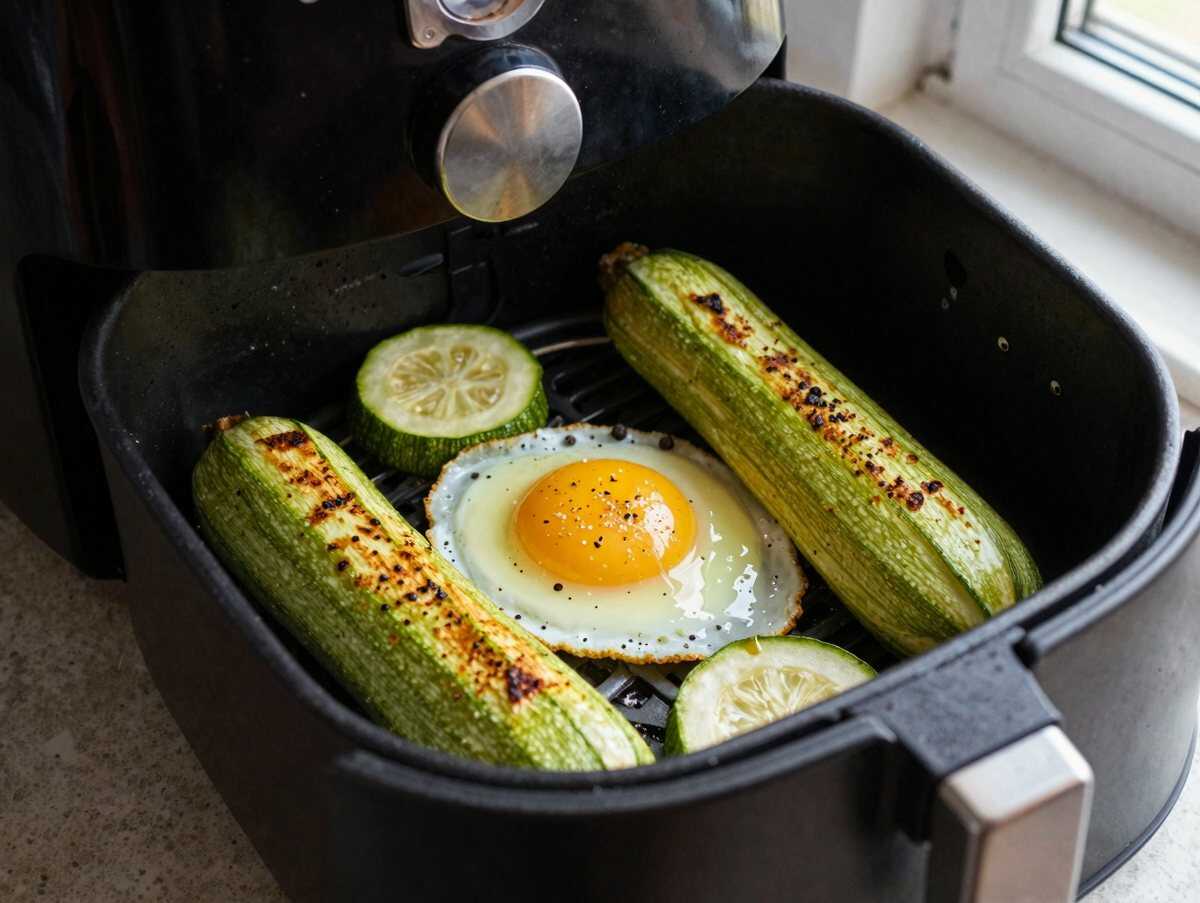 Zucchini-Scheiben mit Kräutern aus dem Airfryer – während der Zubereitung