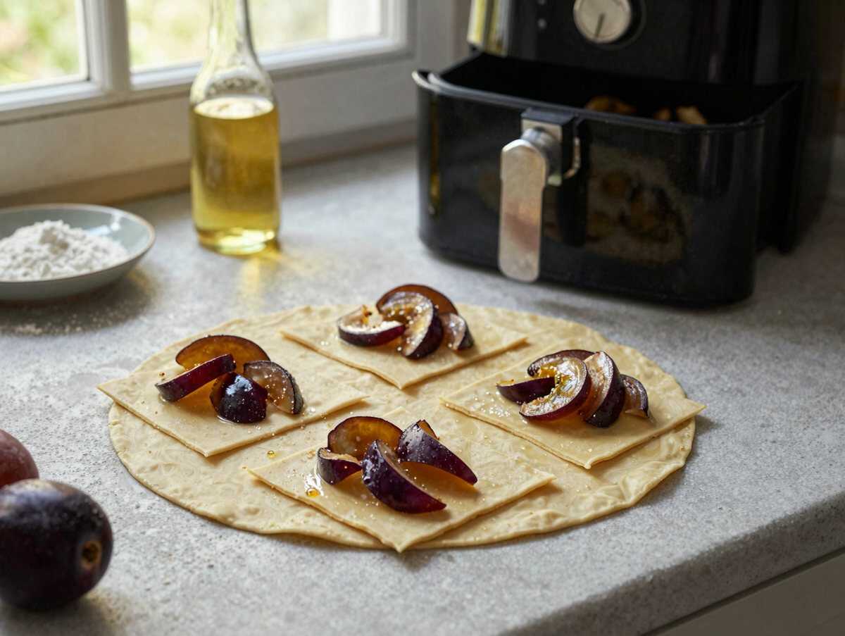 Zwetschgenkuchen-Ecken aus dem Airfryer, perfekt für den schnellen Feierabend – während der Zubereitung